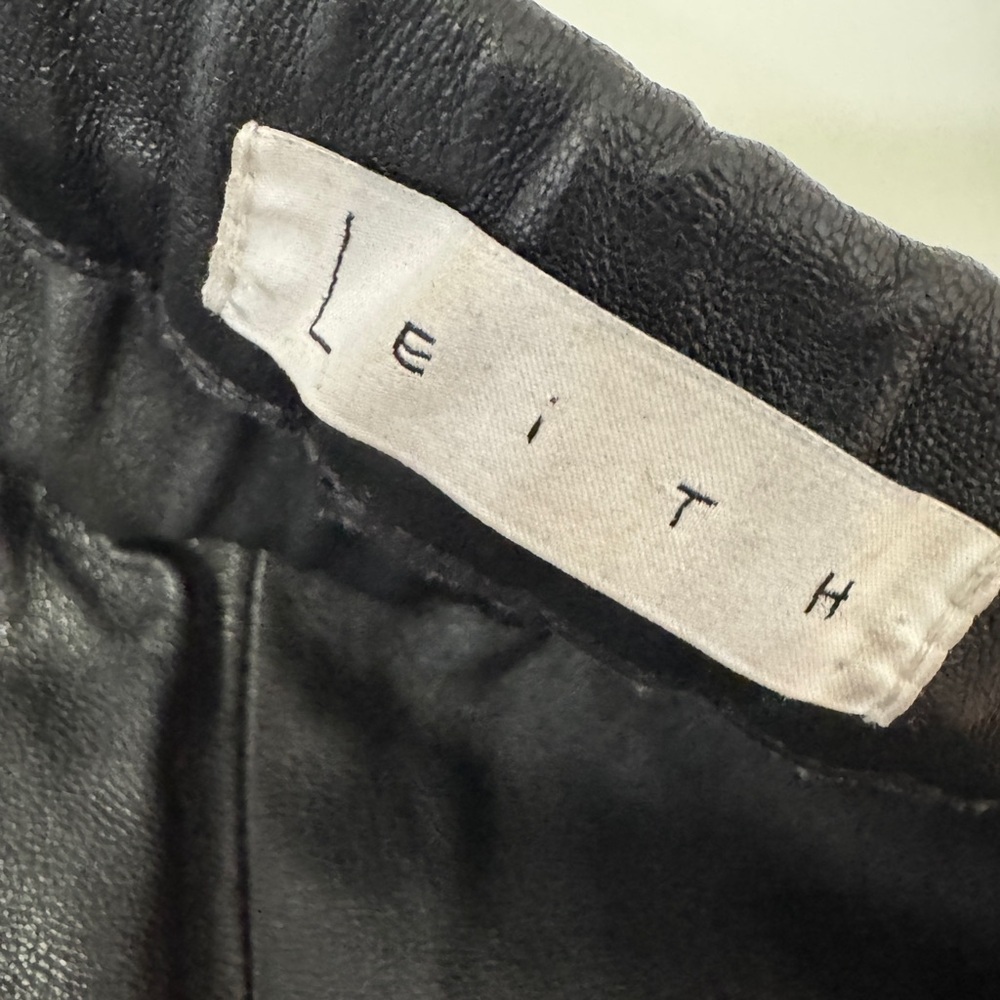 Leith Black Leather Leggings Ankle Zip Stretch Size M - Picture 2 of 7